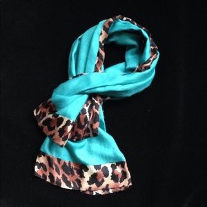 Silk blend Italian two tone animal print border silk blend scarf